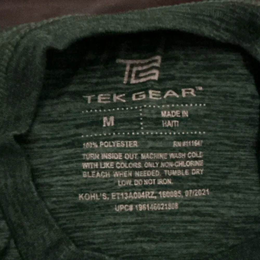 Tek Gear Boys T-Shirt, Green Heather, Crew Neck, Long Sleeve-Size M